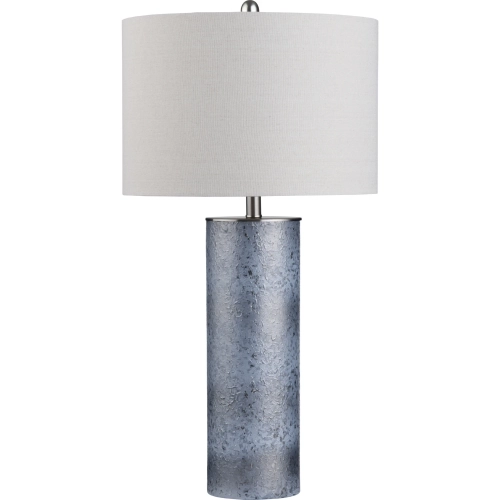 Katz Cylinder Table Lamp Pearlized Weathered Blue Glass & Cream Linen (Set of 2)