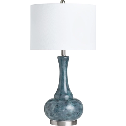 Dixon Table Lamp in Teal Glass & White Linen (Set of 2)
