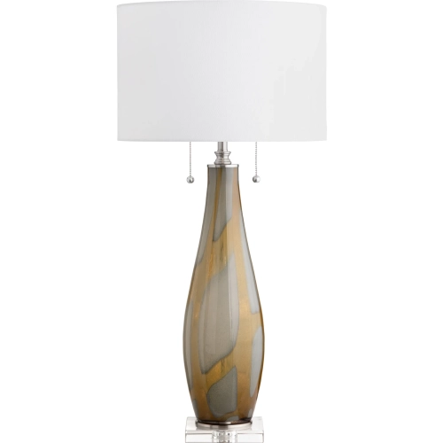 Wren Table Lamp in Amber & Gray Double Blown Glass & White Linen (Set of 2)