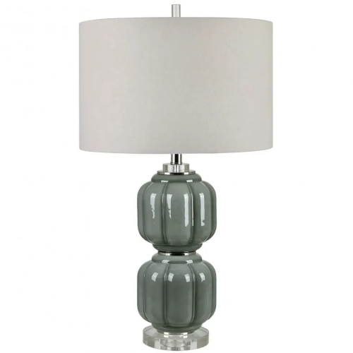 Genevieve Table Lamp in Grey Glass, Crystal & Oat Linen (Set of 2)