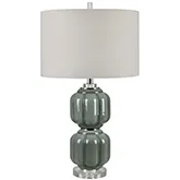 Genevieve Table Lamp in Grey Glass, Crystal & Oat Linen (Set of 2)