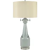 Clarissa Table Lamp w/ Night Light in Grey Glass & Cream Fabric (Set of 2)