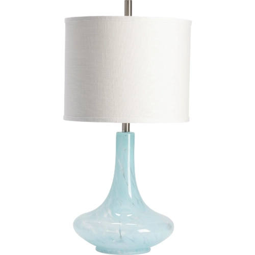 Pasha Table Lamp in Blue & White Glass & Off White Linen (Set of 2)