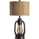 Lauren Table Lamp in Brown Resin, Frosted & Natural Burlap