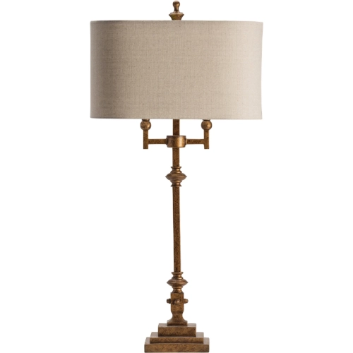 Harper Table Lamp in Antiqued Gold Metal & Oatmeal Fabric (Set of 2)