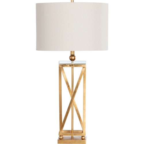 Aria Table Lamp in Gold Leaf Metal & Oatmeal Linen (Set of 2)