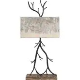 Birch Table Lamp in Rust Iron & Off white & Gray Foil Shade