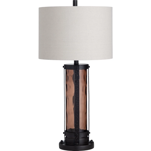 Shiloh Table Lamp w/ Nightlight in Bronze, Amber Textured Glass & Linen (Set of 2)