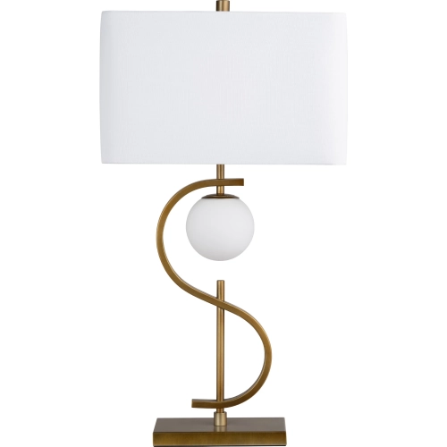 Streeter Table Lamp w/ Nightlight in Gold & White Linen