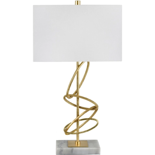 Ringo Table Lamp in Gold Metal, Grey Marble & White Linen