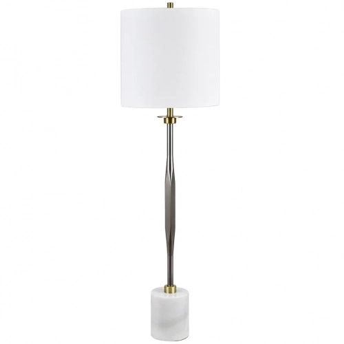 Oxley Buffet Table Lamp in Silver, White Marble & White Linen (Set of 2)