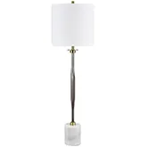 Oxley Buffet Table Lamp in Silver, White Marble & White Linen (Set of 2)