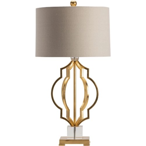 Parisian Table Lamp in Gold Leaf, Crystal & Linen