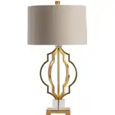 Parisian Table Lamp in Gold Leaf, Crystal & Linen