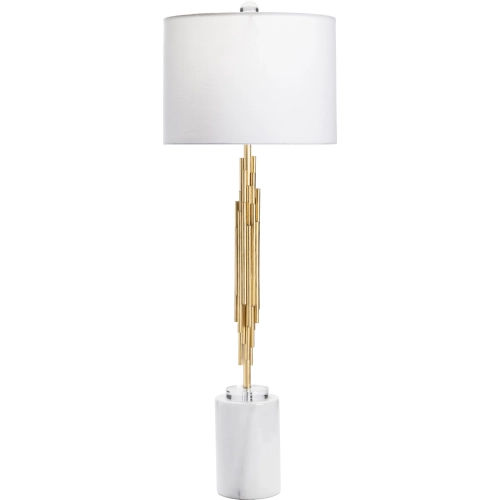 Galveston Table Lamp in Gold Metal, Marble & Linen (Set of 2)