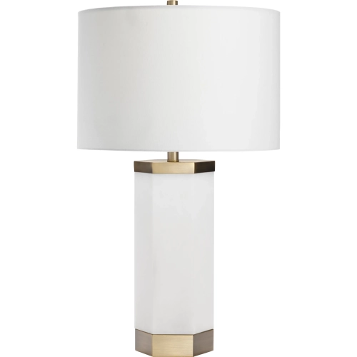 Morrison Table Lamp in Faux Alabaster Stone, Brass & White Linen (Set of 2)