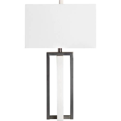 Wylie Table Lamp in White Alabaster, Metal & White Linen