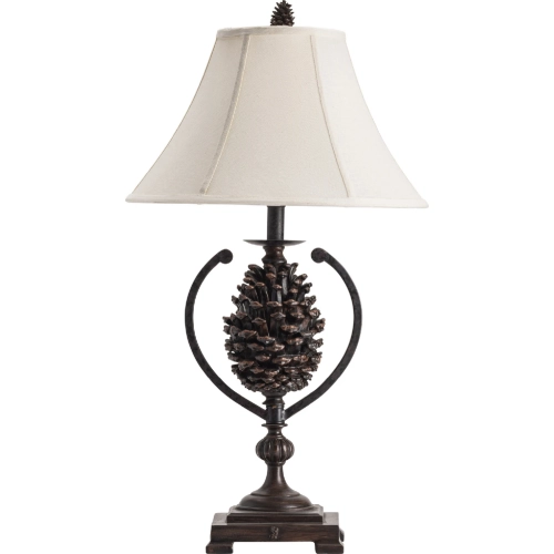 Pine Creek Table Lamp in Brown Resin Pinecone & Natural Linen (Set of 2)