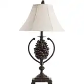 Pine Creek Table Lamp in Brown Resin Pinecone & Natural Linen (Set of 2)