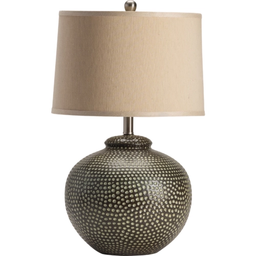 Graham Table Lamp in Textured Brown Bronze Ceramic & Natural Shade (Set of 2)