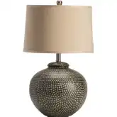 Graham Table Lamp in Textured Brown Bronze Ceramic & Natural Shade (Set of 2)