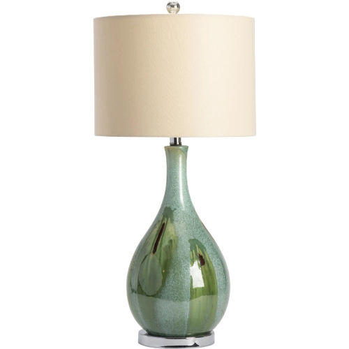 Sea Scape Table Lamp in Gloss Glazed Green & Aqua Ceramic & Natural Fabric