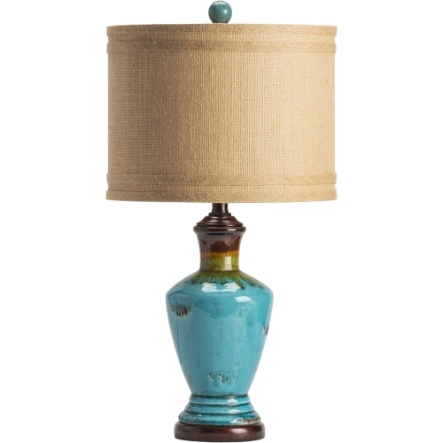 Napa Table Lamp in Glazed Turquoise Blue & Brown Ceramic & Burlap