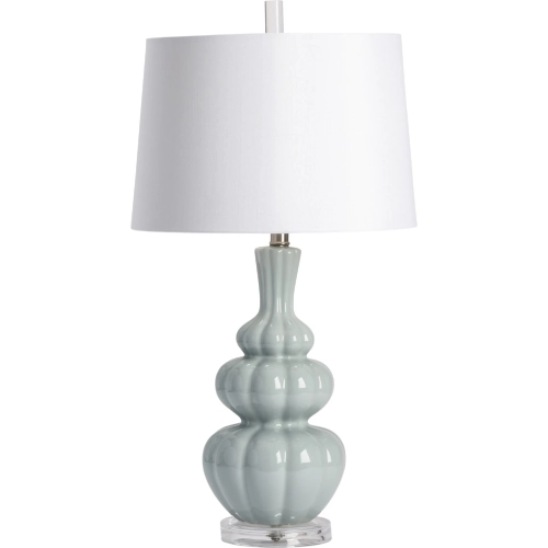 Strata Table Lamp in Light Blue Ceramic, Clear Crystal & White Fabric (Set of 2)
