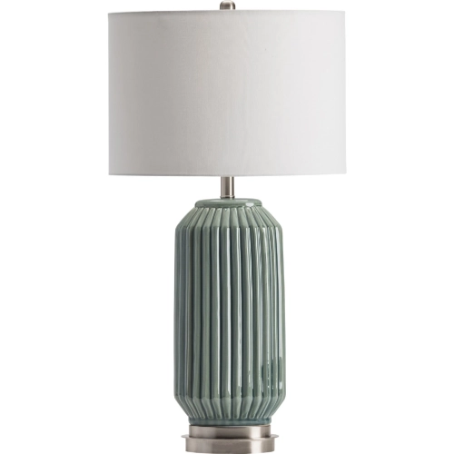 Paige Table Lamp in Glazed Blue Green Ceramic & White Linen