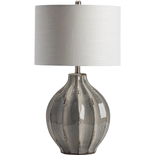 Perry Table Lamp in Distressed & Crackled Gray Ceramic & White Linen