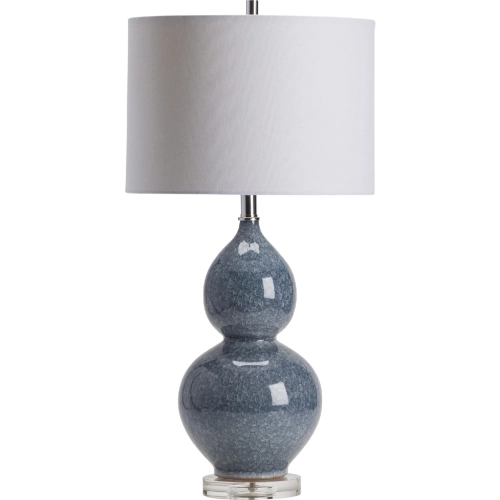 Vincent Table Lamp in Speckled Blue Ceramic, Crystal & White Fabric