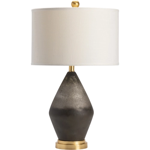 Tange Table Lamp in Grey Black Lava Textured Ceramic, Gold & White Fabric