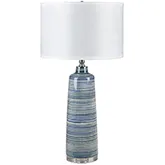 Baron Table Lamp in Cream, Blue & Gray Ceramic & White Velvet (Set of 2)