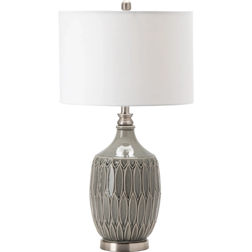 Carlisle Table Lamp in Glazed Gray Ceramic, Metal & White Linen