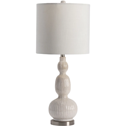 Solano Table Lamp in Gloss White Ceramic, Crystal & White Linen (Set of 2)