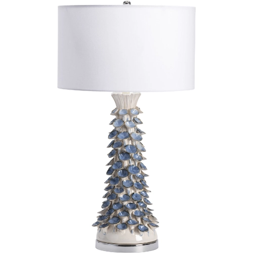 Hanalei Table Lamp in Gloss Cream & Blue Ceramic & White Linen