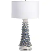 Hanalei Table Lamp in Gloss Cream & Blue Ceramic & White Linen