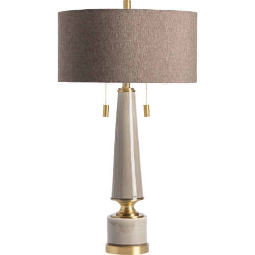 Moselle Table Lamp in Gloss Grey Ceramic, Brass & Brown Linen (Set of 2)