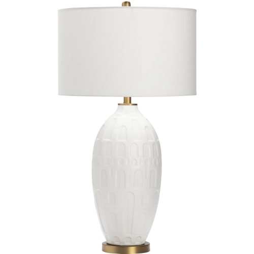Rock Springs Table Lamp in Textured White Ceramic, Gold & White Linen