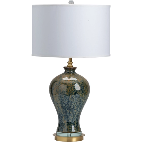 Draper Urn Table Lamp in Gloss Green & Gold Ceramic & White Linen