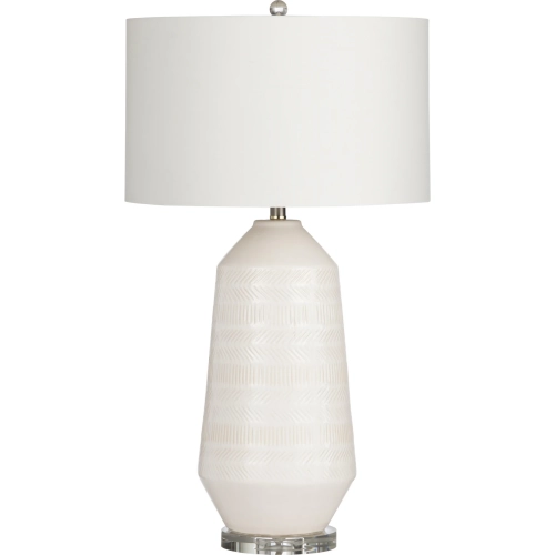 Sherie Table Lamp in Cream Ceramic, Clear & White Linen