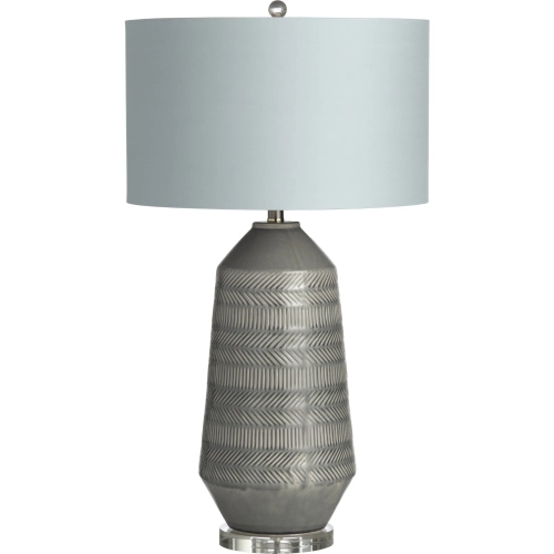 Sherie Table Lamp in Gray Ceramic, Clear & White Linen