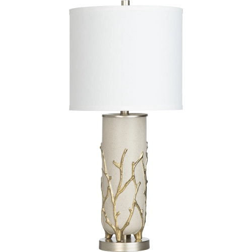 Branches Table Lamp in Sandstone Finish Ceramic, Gold & White Linen (Set of 2)