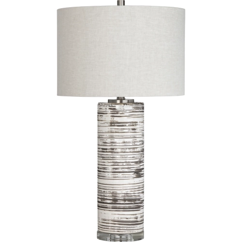 Sante Fe Table Lamp in Black & White Ceramic & Off White Linen (Set of 2)