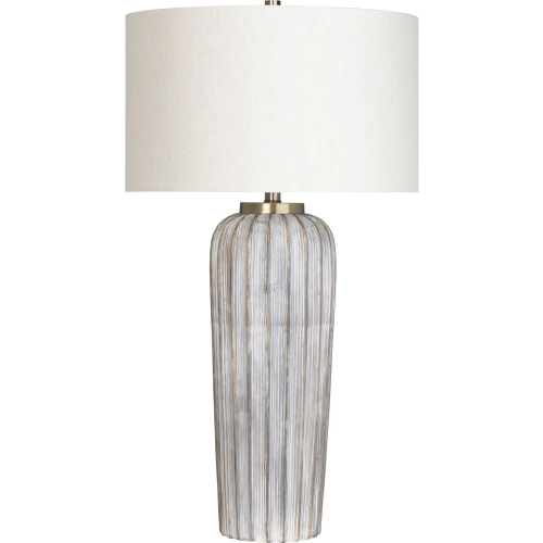 Pascal Table Lamp in White Washed Gray Ceramic & Natural Linen