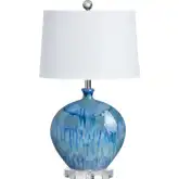 Lyle Table Lamp in Glaze Blue Ceramic, Crystal & White Linen (Set of 2)