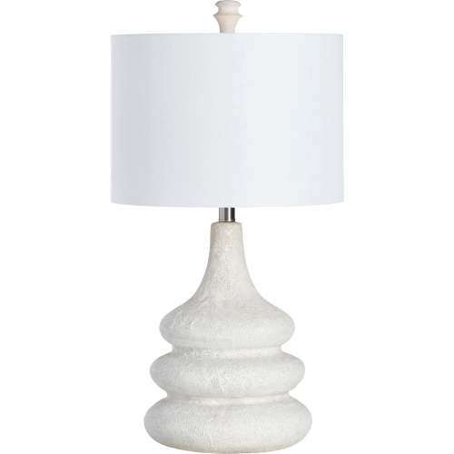 Ledger Table Lamp in Textured Bleached Ivory Glaze Ceramic & White Linen
