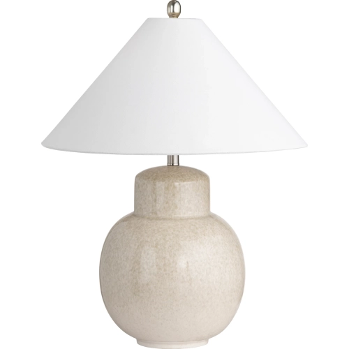 Coolie Table Lamp in Bisque Tan Ceramic & White Linen