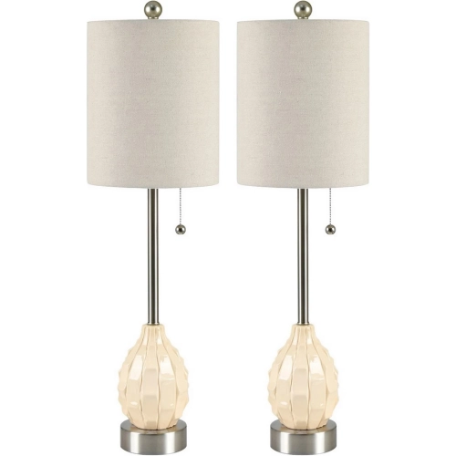 Meyer Buffet Lamp in Cream Ceramic, Silver & Linen (Set of 2)
