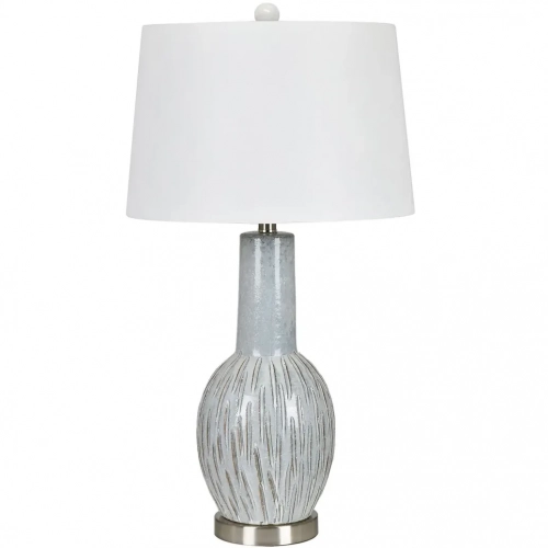 Lucas Table Lamp in Gray Glazed Ceramic, Silver & White Linen (Set of 2)